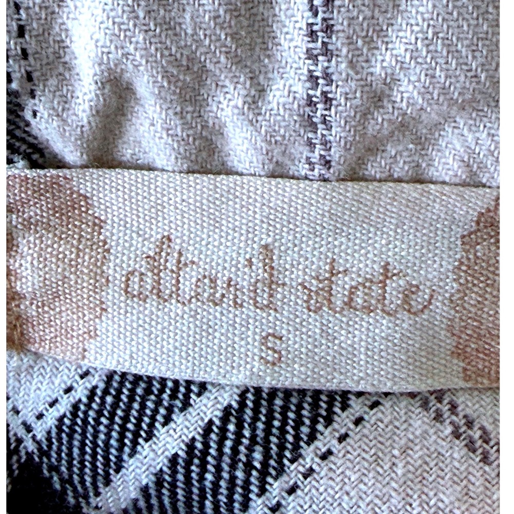 Altard State Plaid Button Down Cotton Shirt Cream Black Rhinestone pocket Fringe